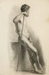Estudo de nu masculino com bastão, vista lateral, 1871